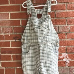 Vintage Kids Plaid Shortalls - 90’s Kids Streetwear Plaid Shorts Overalls